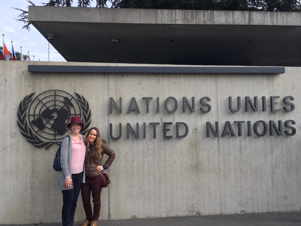 in front of the United Nations European Headquarters